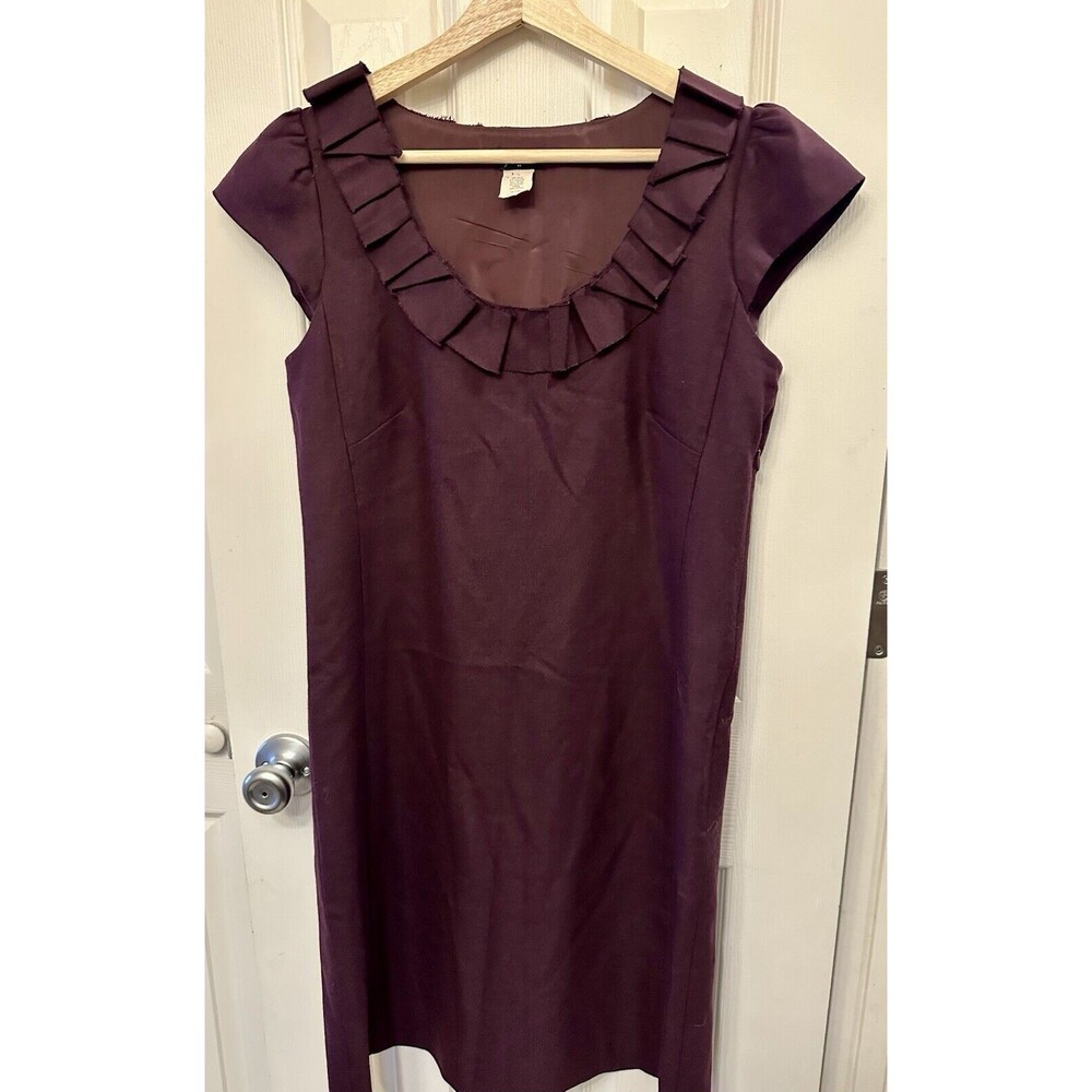 J. Crew Women's Wine Scoop Neck Ruffle Wool Blend Sheath Midi‎ Dress Size 4 EUC
